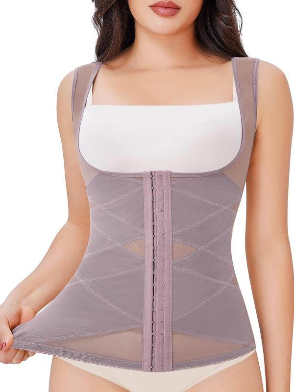 Women's Adjustable Hook & Eye Closure Shapewear Top, Breathable Comfortable Contrast Mesh High Stretch Shaper, Tummy Control Shapewear for Daily Wear, Fall Wear, Fallfreshness