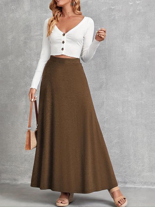 Women's Solid High Waist A Line Skirt, Casual Fashion Long Skirt for Daily Outdoor Wear, Women Bottoms for Fall & Winter