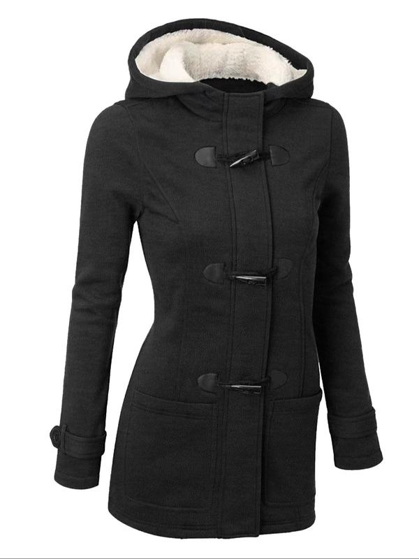 Women's Solid Button Front Pocket Hooded Quilted Jacket, Casual Long Sleeve Thermal Outerwear for Fall & Winter, Ladies Clothes for Daily Wear