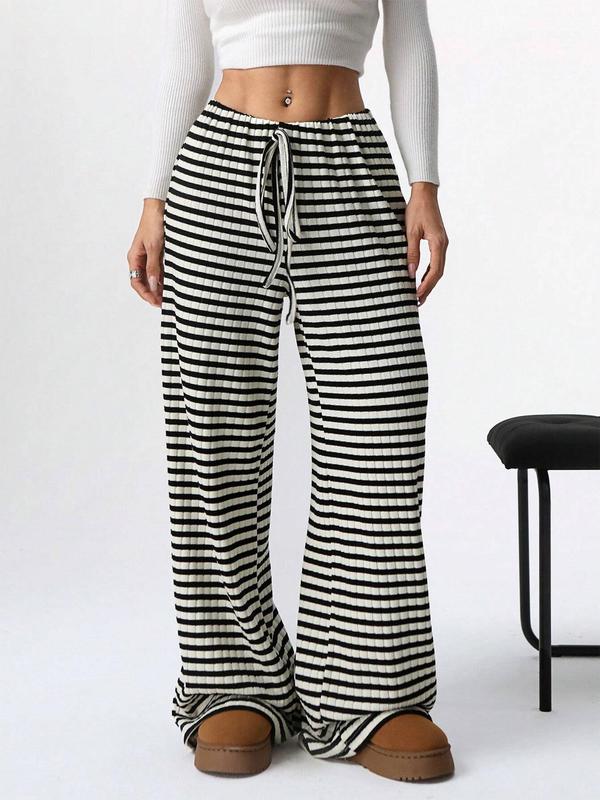 Women's Striped Print Tie Front Straight Leg Pants, Casual Comfy Trousers for Spring & Fall, Women's Bottoms for Daily Wear