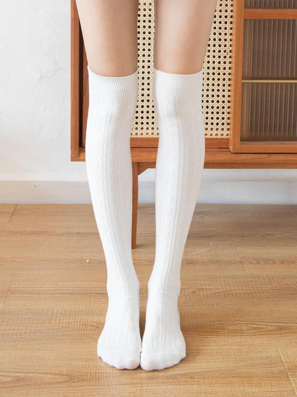 Women's Solid Over The Knee Socks, Casual Comfy Breathable Thigh High Socks for Daily Wear, Women's Socks for All Seasons