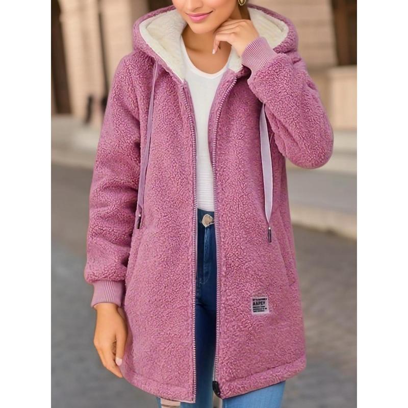 2024 Fleece-lined Thick Mid-Length Cashmere Hoodie Women's Clothing Autumn and Winter Embroidery Letter Zipper Coat