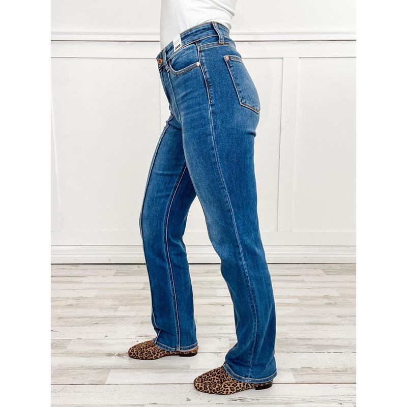 Judy Blue BETTER THAN REVENGE Hi-Rise Seam Detail and Cuffed Straight Jeans