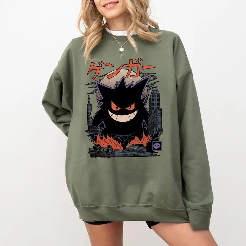 Gengar SWEATSHIRTS | Dark Ghost Kaiju Japanese Style SWEATSHIRTS | Japanese Anime Movie Film Nerd Gaming Novelty Funny Unisex Sweatshirts