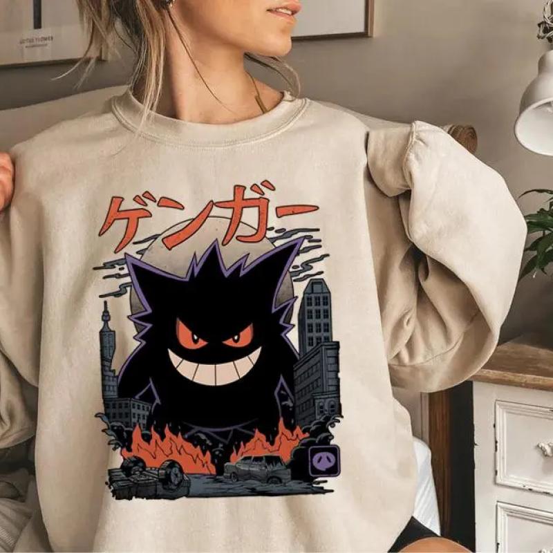 Gengar SWEATSHIRTS | Dark Ghost Kaiju Japanese Style SWEATSHIRTS | Japanese Anime Movie Film Nerd Gaming Novelty Funny Unisex Sweatshirts