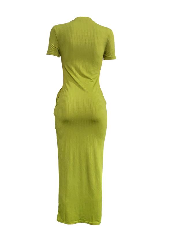 Women's Plain Cut Out Pocket Bodycon Dress, Back To School Solid Round Neck Short Sleeve Long Dress for Fall,  Homecoming Dresses , Fall Outfits, Dress in Club, Dresses for Women, Fall Dresses 2024, Ladies Clothes for Party Club Holiday