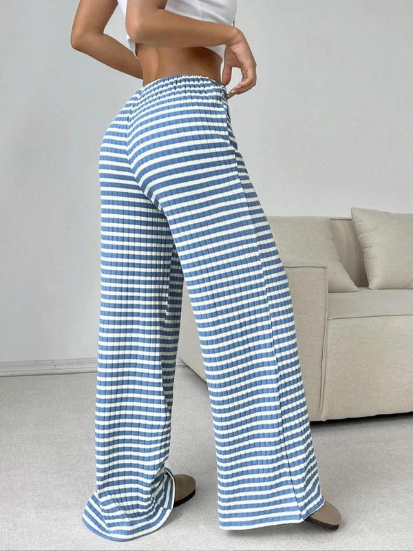 Women's Striped Print Tie Front Straight Leg Pants, Casual Comfy Trousers for Spring & Fall, Women's Bottoms for Daily Wear