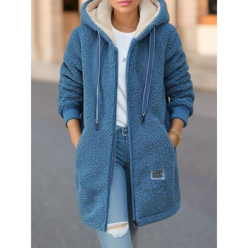 2024 Fleece-lined Thick Mid-Length Cashmere Hoodie Women's Clothing Autumn and Winter Embroidery Letter Zipper Coat