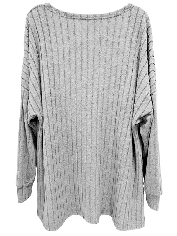  Solid Drop Shoulder Long Sleeve Cardigan, Casual Open Front Rib Cardigan for Fall & Winter, Women's Plus Clothing for Daily Wear