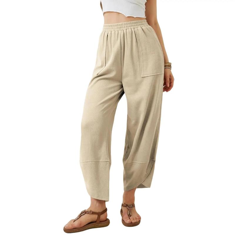 Womens Comfy Baggy Wide Leg Pants Casual Elastic Waisted Palazzo Harem Pants with Pockets