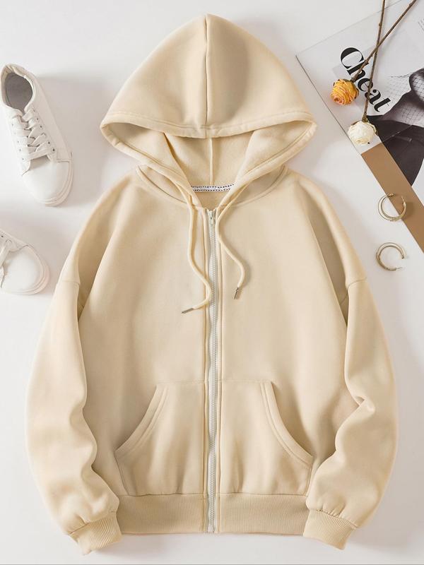 Women's Solid Kangaroo Pocket Zip Up Hoodie, Womenswear, Casual Minimalist Longsleeves Hooded Sweatshirt Outerwear for Fall Daily Wear, Comfort Basic Tops for Lady, Please Purchase A Size Up Green Hoodie Girl