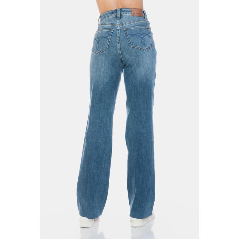 Judy Blue Full Size Tummy Control Cut Raw Hem Straight Jeans