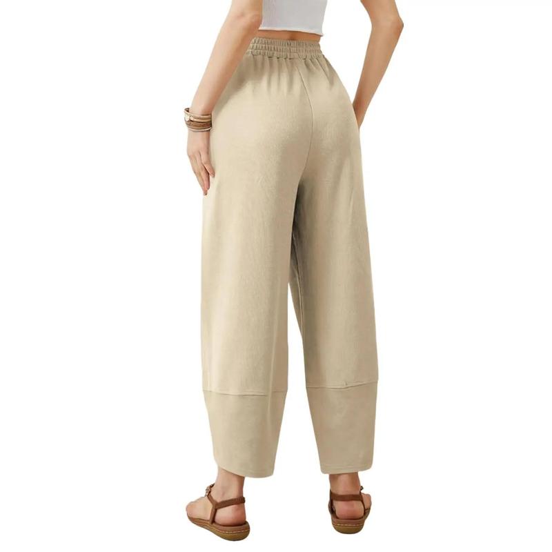 Womens Comfy Baggy Wide Leg Pants Casual Elastic Waisted Palazzo Harem Pants with Pockets