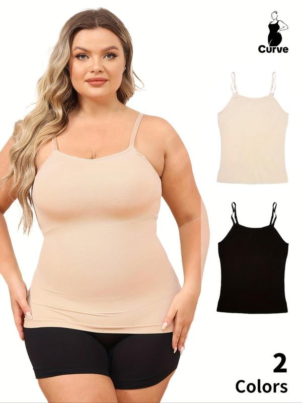 Plus Size Solid Adjustable Strap Shapewear Cami Top, Sleeveless Tummy Control Camisole, Women's Shapewear for Daily Wear, Tummy Control Shaper, Plus Size Clothig, Summer Wear 2024