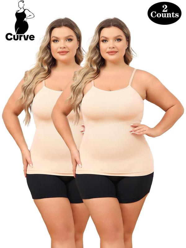 Plus Size Solid Adjustable Strap Shapewear Cami Top, Sleeveless Tummy Control Camisole, Women's Shapewear for Daily Wear, Tummy Control Shaper, Plus Size Clothig, Summer Wear 2024