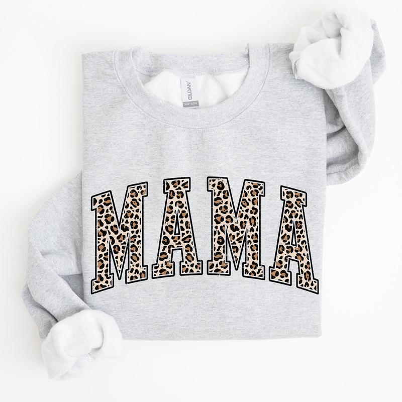 Mama, Leopard Print Sweatshirt, Crew Neck, Women's, Crewneck