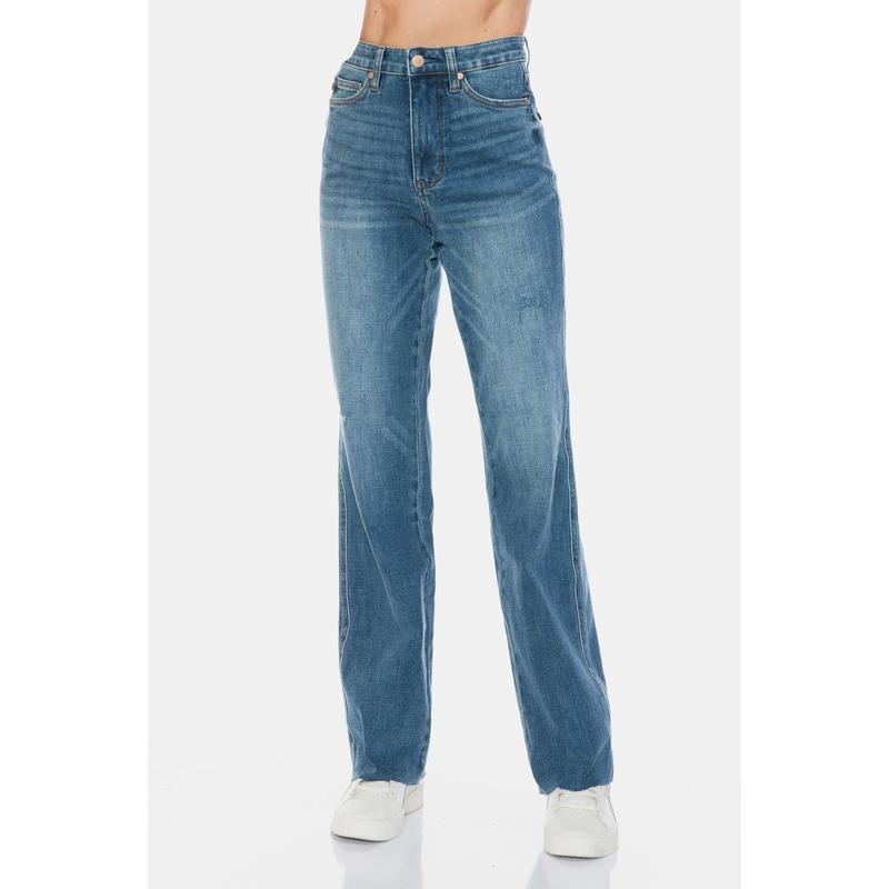 Judy Blue Full Size Tummy Control Cut Raw Hem Straight Jeans