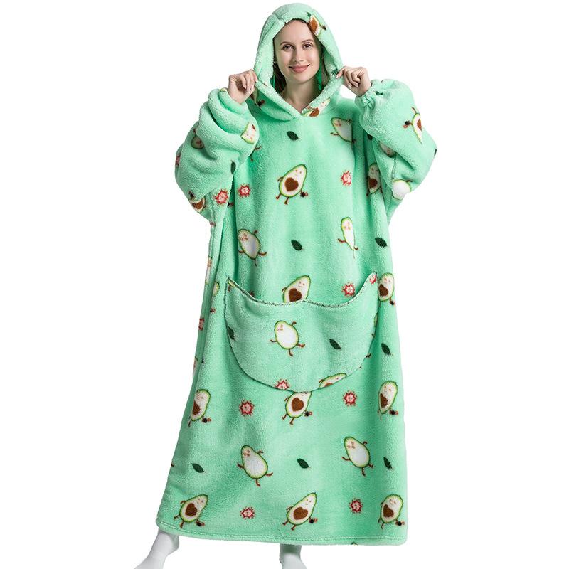 Cute sloth and penguin print hoodie blanket, oversized wearable sweatshirt pullover, air-conditioned room large pocket comfortable hoodie sleepwear, Halloween blanket, Halloween decoration 2024 new clothing