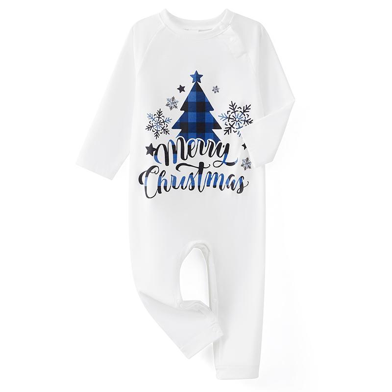 Family Matching Christmas Pajamas, Christmas Tree&Letter Print Long-Sleeved Tops + Plaid Trousers Sleepwear Outfits Pants Womenswear