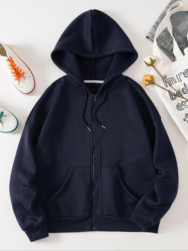 Women's Solid Kangaroo Pocket Zip Up Hoodie, Womenswear, Casual Minimalist Longsleeves Hooded Sweatshirt Outerwear for Fall Daily Wear, Comfort Basic Tops for Lady, Please Purchase A Size Up Green Hoodie Girl