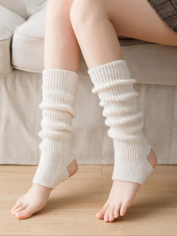 Women's Solid Stirrup Leg Warmers, Casual Cozy Warm Socks for Fall & Winter, Women's Socks for Daily Wear