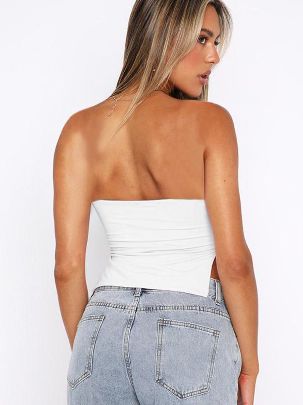 Women's Plain Backless Split Hem Crop Tube Top, Casual Sleeveless Top, Summer 90s Clothes Women, Women's Top for Beach Holiday, Summer Tops Y2k