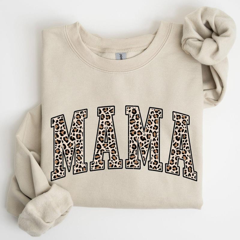 Mama, Leopard Print Sweatshirt, Crew Neck, Women's, Crewneck