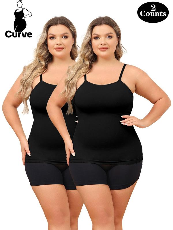 Plus Size Solid Adjustable Strap Shapewear Cami Top, Sleeveless Tummy Control Camisole, Women's Shapewear for Daily Wear, Tummy Control Shaper, Plus Size Clothig, Summer Wear 2024