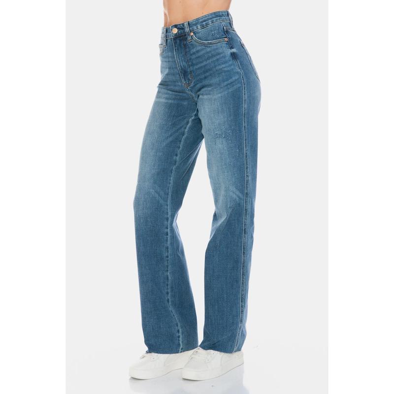 Judy Blue Full Size Tummy Control Cut Raw Hem Straight Jeans