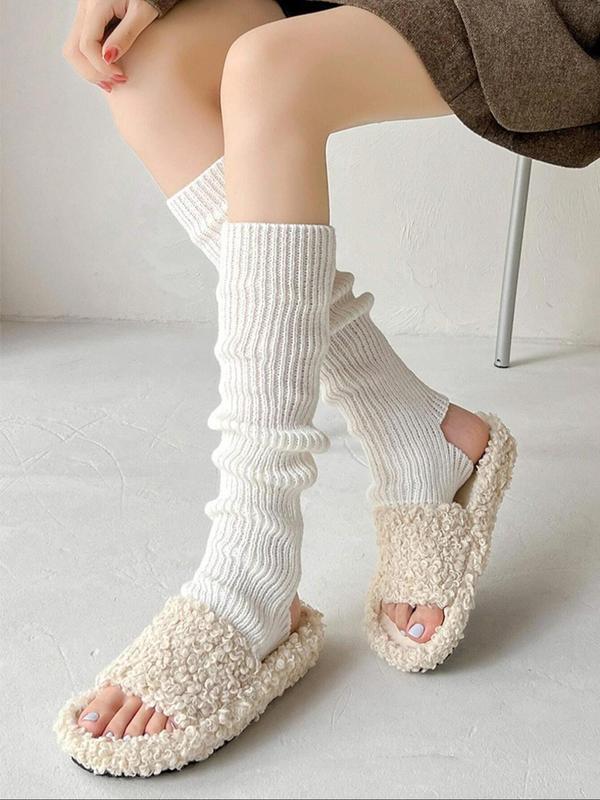 Women's Solid Stirrup Leg Warmers, Casual Cozy Warm Socks for Fall & Winter, Women's Socks for Daily Wear