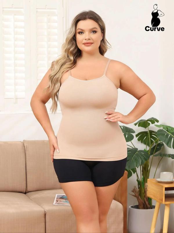 Plus Size Solid Adjustable Strap Shapewear Cami Top, Sleeveless Tummy Control Camisole, Women's Shapewear for Daily Wear, Tummy Control Shaper, Plus Size Clothig, Summer Wear 2024