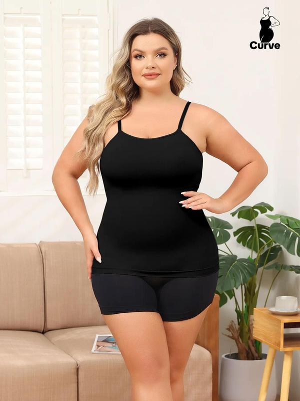 Plus Size Solid Adjustable Strap Shapewear Cami Top, Sleeveless Tummy Control Camisole, Women's Shapewear for Daily Wear, Tummy Control Shaper, Plus Size Clothig, Summer Wear 2024