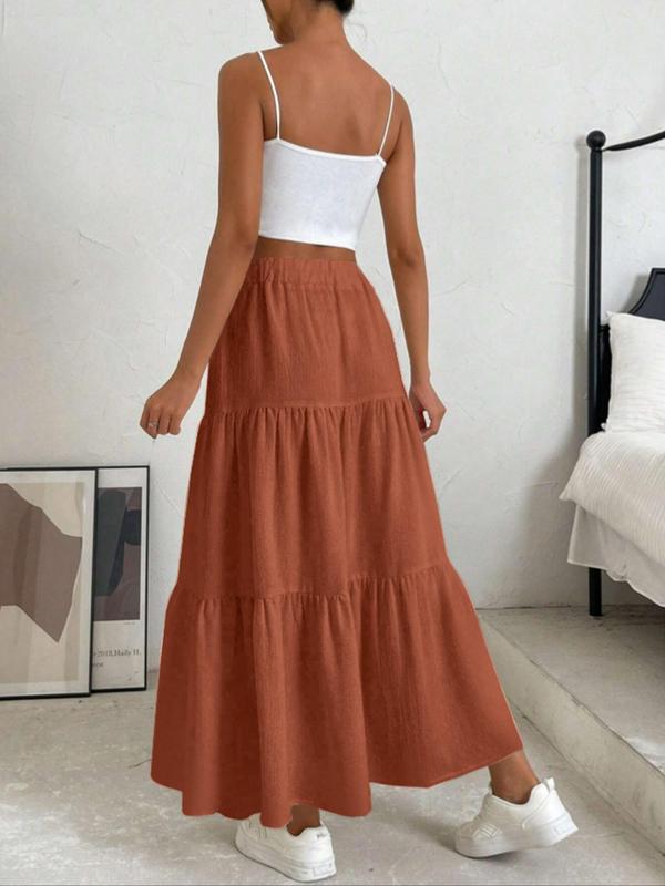 Women's Plain Ruffle Hem Flared Skirt, Casual High Waist Long Skirt, Fall Clothes, Summer Skirts for Women, Skirts for Summer, Ladies Bottoms for Daily Wear, Downtown Girl Clothes, Preppy 80s Clothes