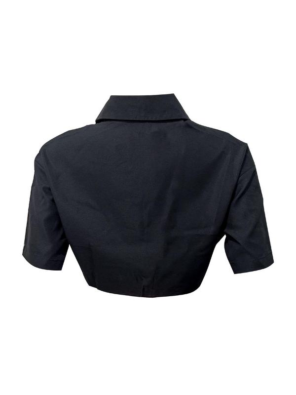 Women's Plain Flap Pocket Button Front Crop Shirt, Casual Short Sleeve Collared Top for Daily Wear, Fall Tops, Ladies Clothes for All Seasons, Y2k Clothing