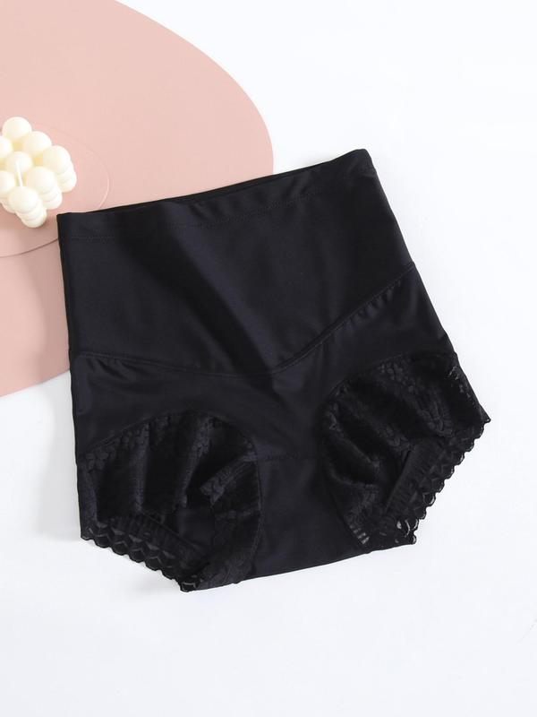 Women's 2pcs Plain Contrast Lace High Waist Knicker, Soft Comfy Breathable Panty for Daily Wear, Underwear for All Seasons