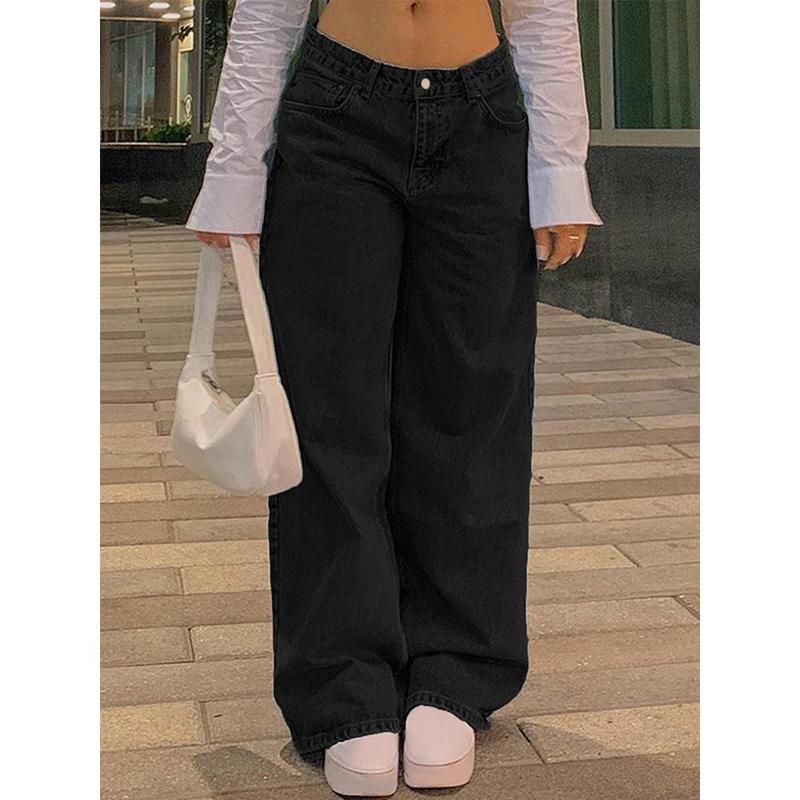 HS1580  Plain Vintage Jeans Low-rise  Fitted Retro Jeans Straight-leg Loose-fitting Street Style Denim Trousers Fitted Mid Waist Jeans trousers  outfit