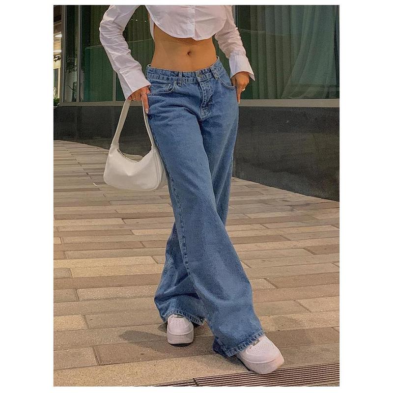 HS1580  Plain Vintage Jeans Low-rise  Fitted Retro Jeans Straight-leg Loose-fitting Street Style Denim Trousers Fitted Mid Waist Jeans trousers  outfit