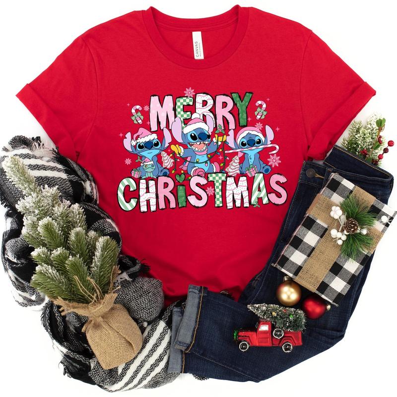 Merry Christmas Stitchh Sweatshirt,  Cute Stitchh Holiday Shirt, Stitchh Christmas Outfit, Blue Alien Stitchh Family Tee