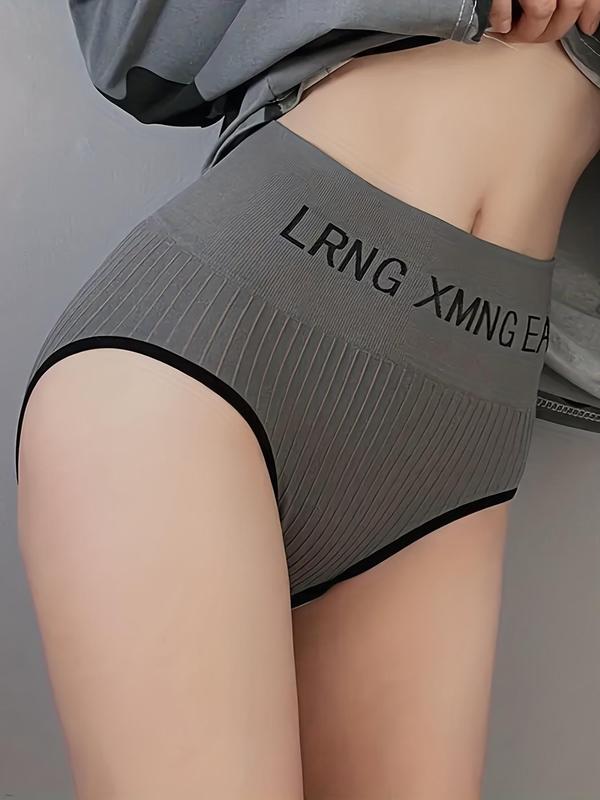 Women's Chic Letter Print Textured High Waist Knicker, Korean Style Outfits, Lady Comfort Elegance Soft Comfy Breathable Tummy Control Panty for Daily Wear, Women's Underwear Bottoms for All Seasons, Comfortable Korean Streetwear, Womenswear Panties