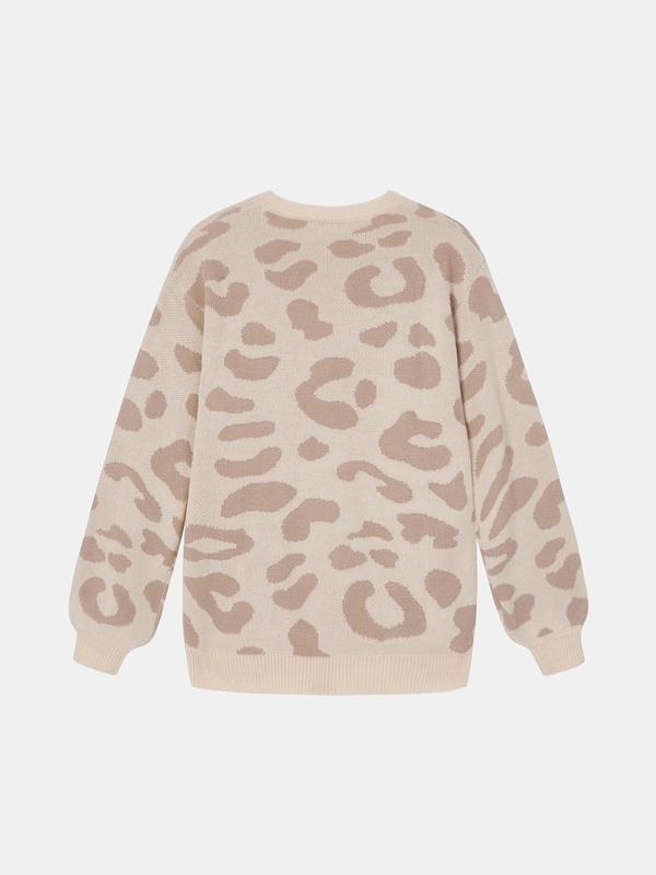 Christmas Deals, YOZY Women's Leopard Print Drop Shoulder Sweater, Casual Long Sleeve Round Neck Jumper for Fall & Winter, Fashion Ladies' Knitwear for Daily Wear, Christmas 2024 Trend, Christmas Clothes, Fall&Winter Clothes, Christmas Gift Ideas