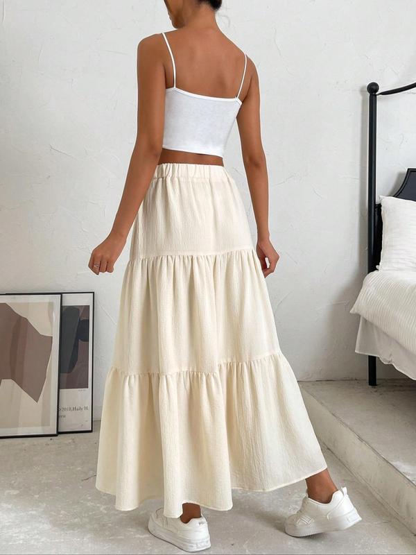 Women's Plain Ruffle Hem Flared Skirt, Casual High Waist Long Skirt, Fall Clothes, Summer Skirts for Women, Skirts for Summer, Ladies Bottoms for Daily Wear, Downtown Girl Clothes, Preppy 80s Clothes