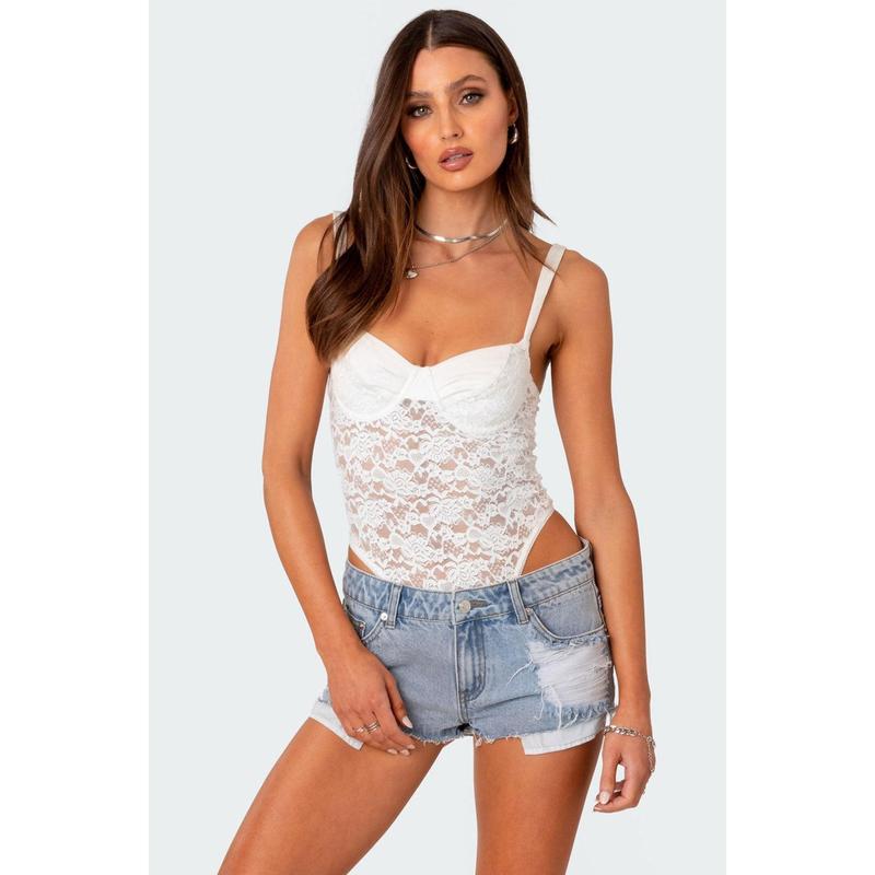 Lace & Satin Cupped Bodysuit