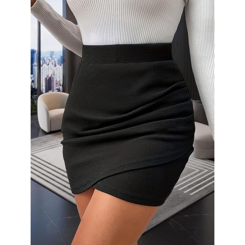 Solid Color Asymmetrical Hem Skirt, Sexy High Waist Bodycon Mini Skirt For Spring & Summer, Women's Clothing Fabric Womenswear Palda Comfort Bottom Basic Minimalist Fabric Womenswear Fabric Womenswear