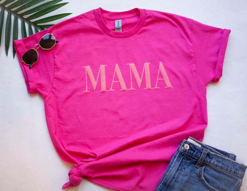 Mama sweatshirt, mom gift, pink mama sweatshirt, girl mom sweatshirt, puff print, pink on pink Fit Womenswear Comfy