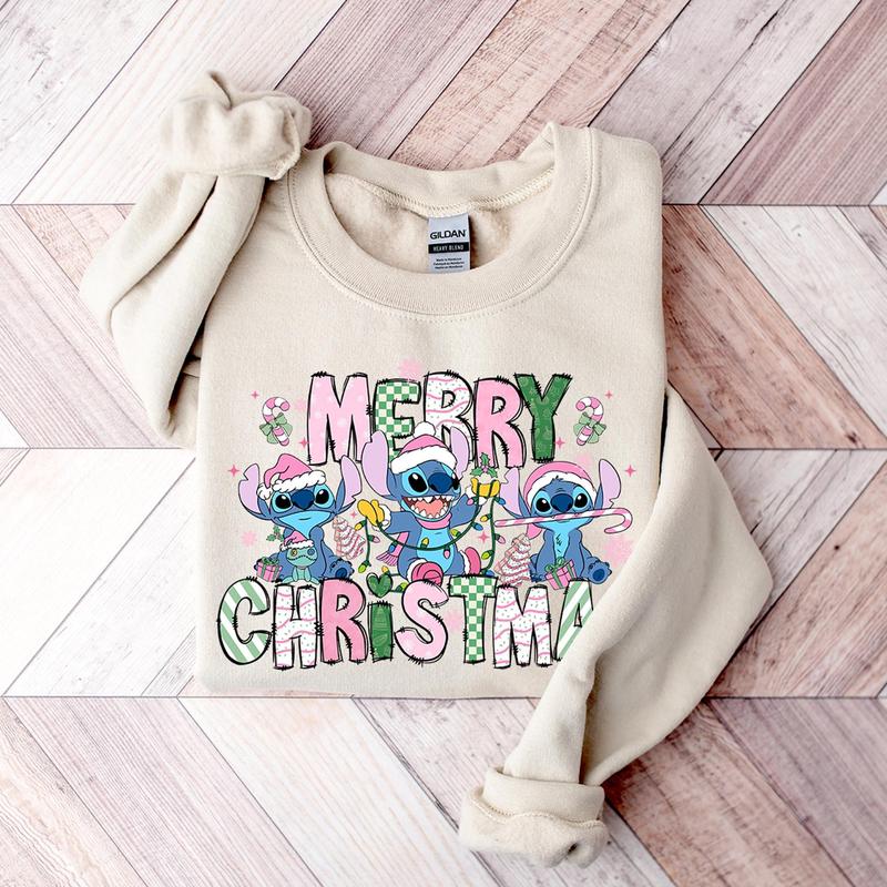 Merry Christmas Stitchh Sweatshirt,  Cute Stitchh Holiday Shirt, Stitchh Christmas Outfit, Blue Alien Stitchh Family Tee