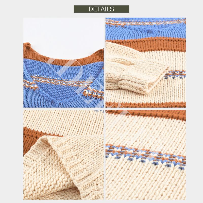 Women Sweater Tops Autumn Winter V-Neck Oversized Colorblock Knitted Pullover Blouses Jumper Tops XL 16-18 fall sweater letter print drop shoulder sweatshirt Long Sleeve Casual Fashion Knitwear Womenswear Chunky Comfortable Cute Long Sleeve Casual