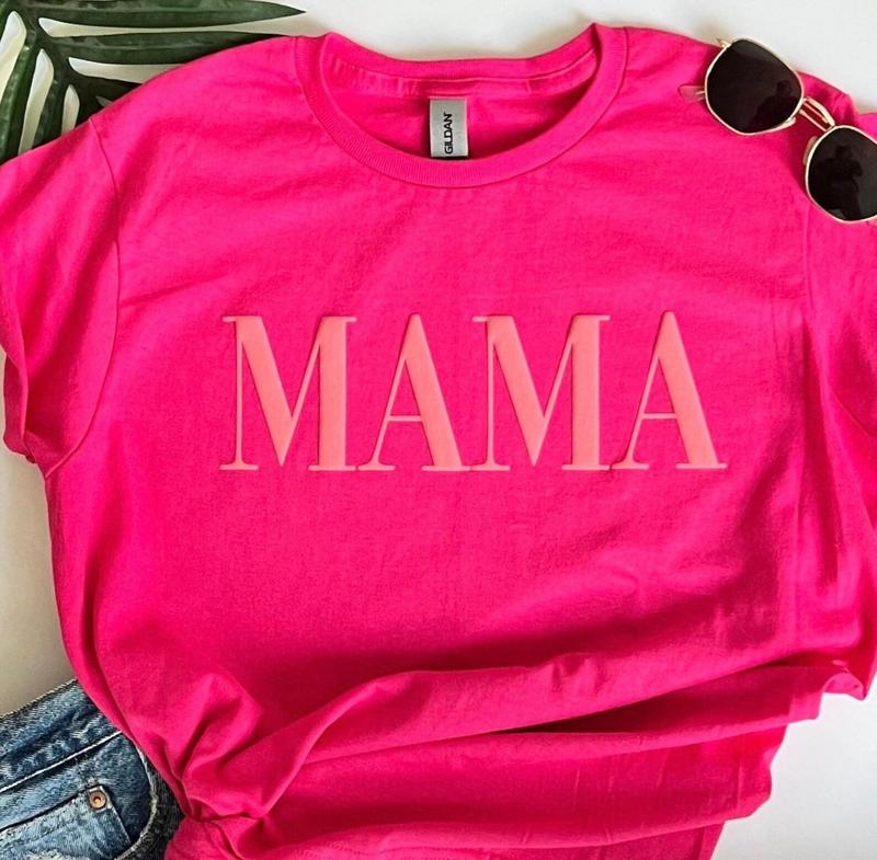 Mama sweatshirt, mom gift, pink mama sweatshirt, girl mom sweatshirt, puff print, pink on pink Fit Womenswear Comfy