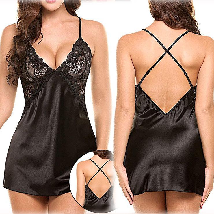 Sexy Lingerie Sexy Imitation Ice Silk Back Cross Slip Nightdress Sexy Suit Fabric Women