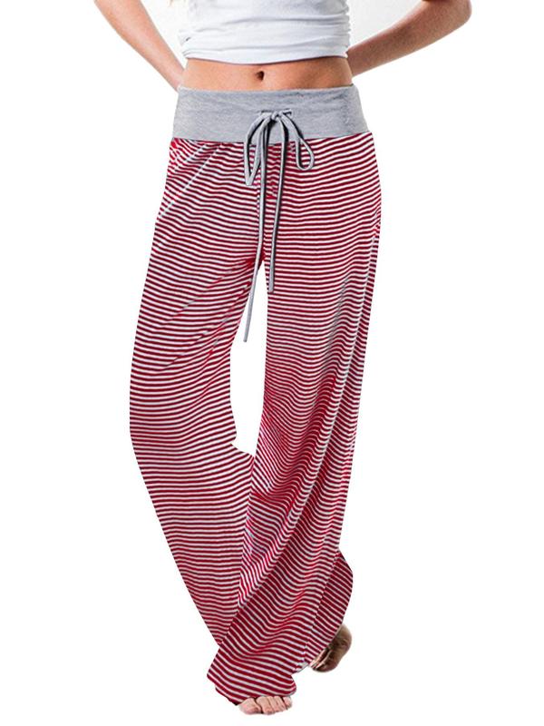 Women's Patchwork Drawstring Waist Wide Leg Pants, Casual Comfy Trousers for Spring & Fall, Women's Bottoms for Daily Wear