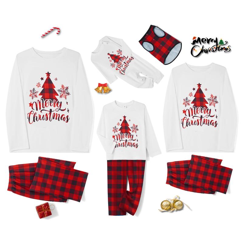 New Christmas Pajamas For Family Tree Letter Plaid Print Holiday Pajamas Sleepwear